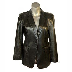 DKNY Petite Lightweight Black Leather Blazer